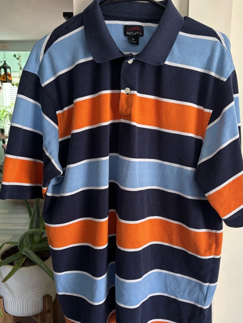Men's Navy, Light Blue & Orange Striped Polo